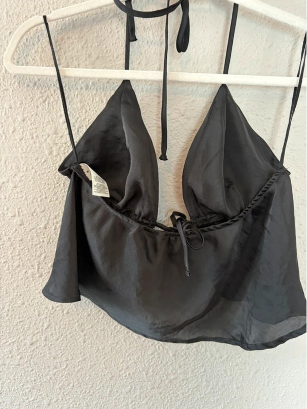 Garage black halter tie front sheer cropped tank M - Picture 2 of 3